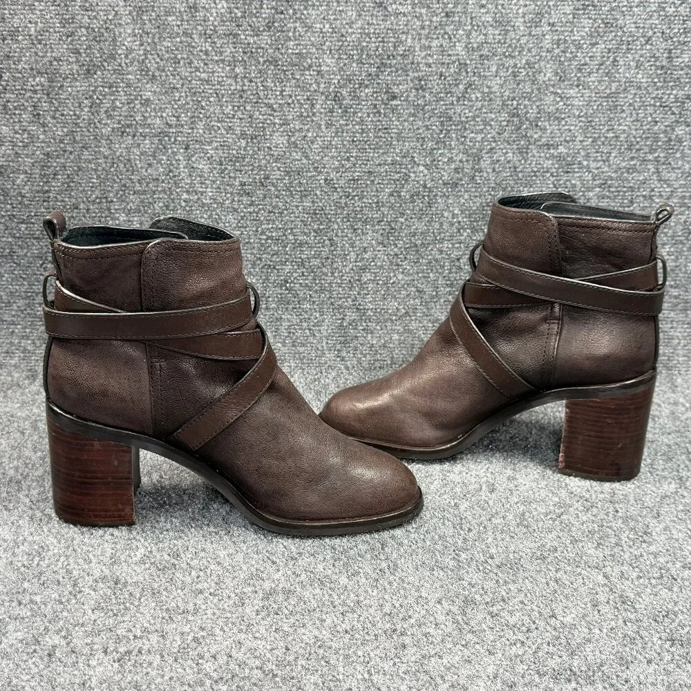 Tory Burch Hastings‎ Ankle Boots Women's Size 9 Brown Leather Cross Strap Heeled